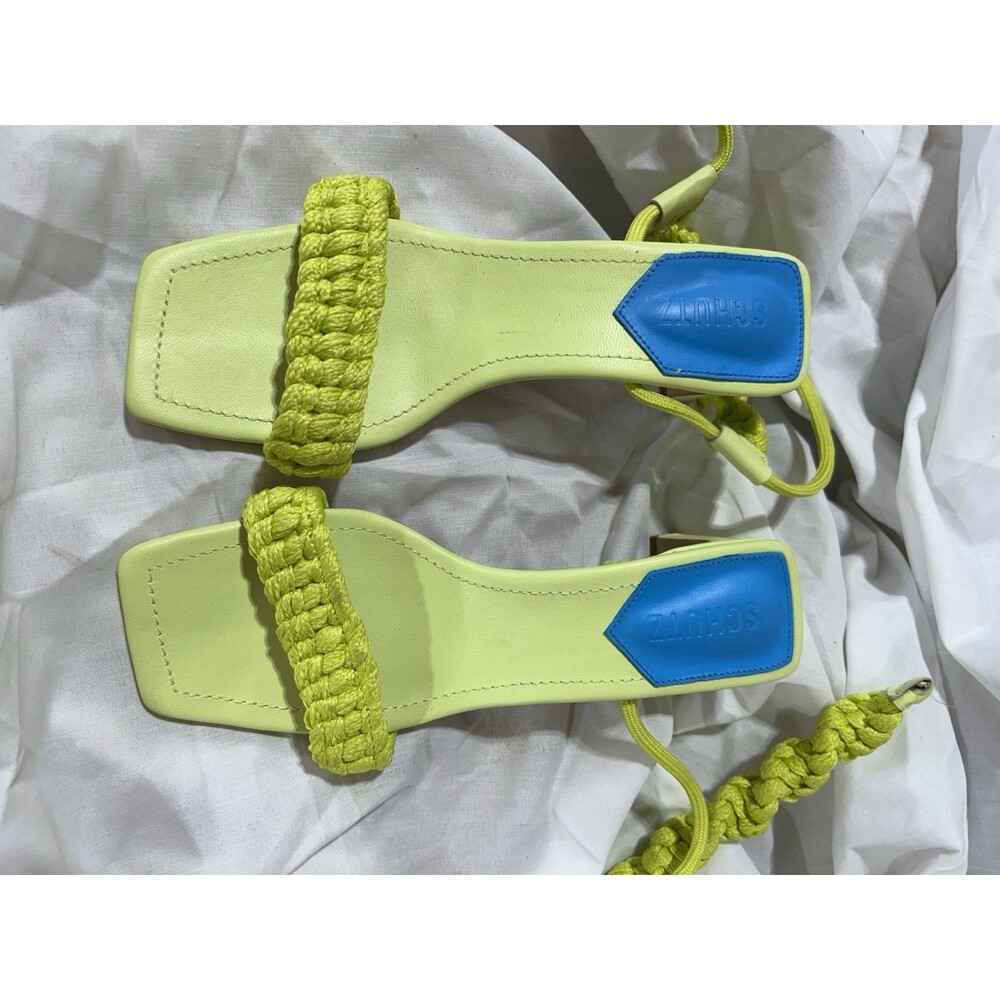Schutz Leather Blair Braided Mid-Heel Sandals Green Fresh sz 6.5 B *flaw* - Picture 1 of 4
